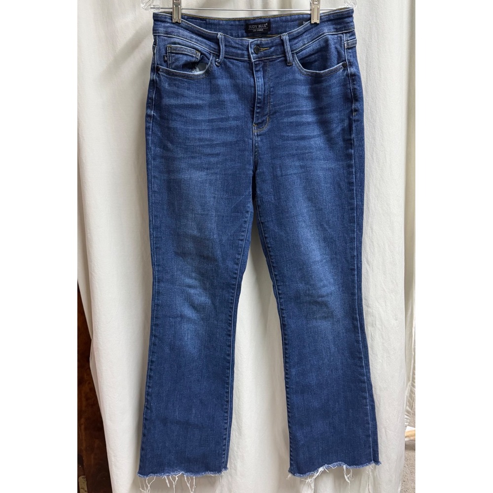 Judy Blue Boot Cut Raw Hem Jeans Medium Wash High Rise Size 11/30 classic crop